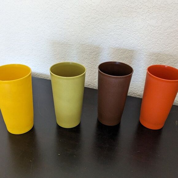 Vintage Tupperware Tumbler Cups - Set of 4 - Harvest Colors - 12 oz